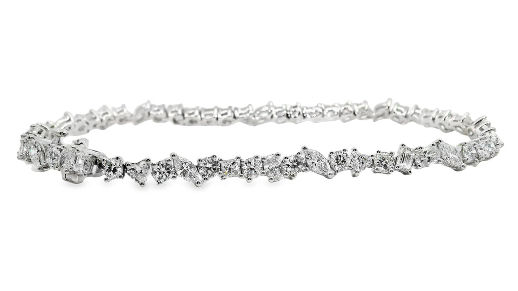 9ct White Gold Lab Grown Diamond Mixed Cut Tennis Bracelet 6.30ct TDW