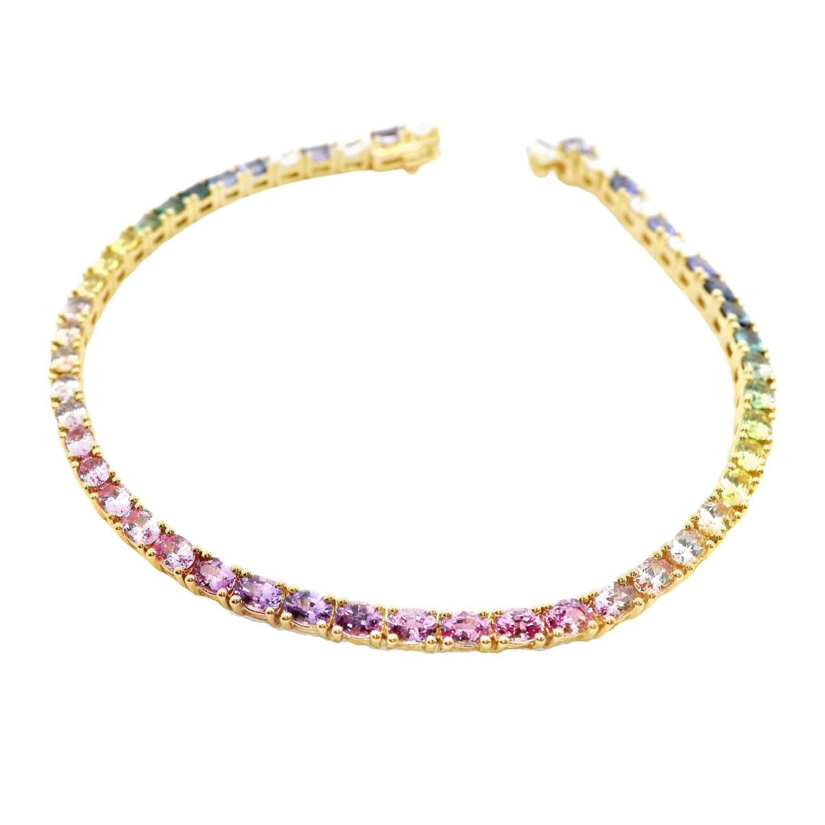 18ct Yellow Gold Multi Coloured Natural Sapphire And Lab Grown Diamond Tennis Bracelet