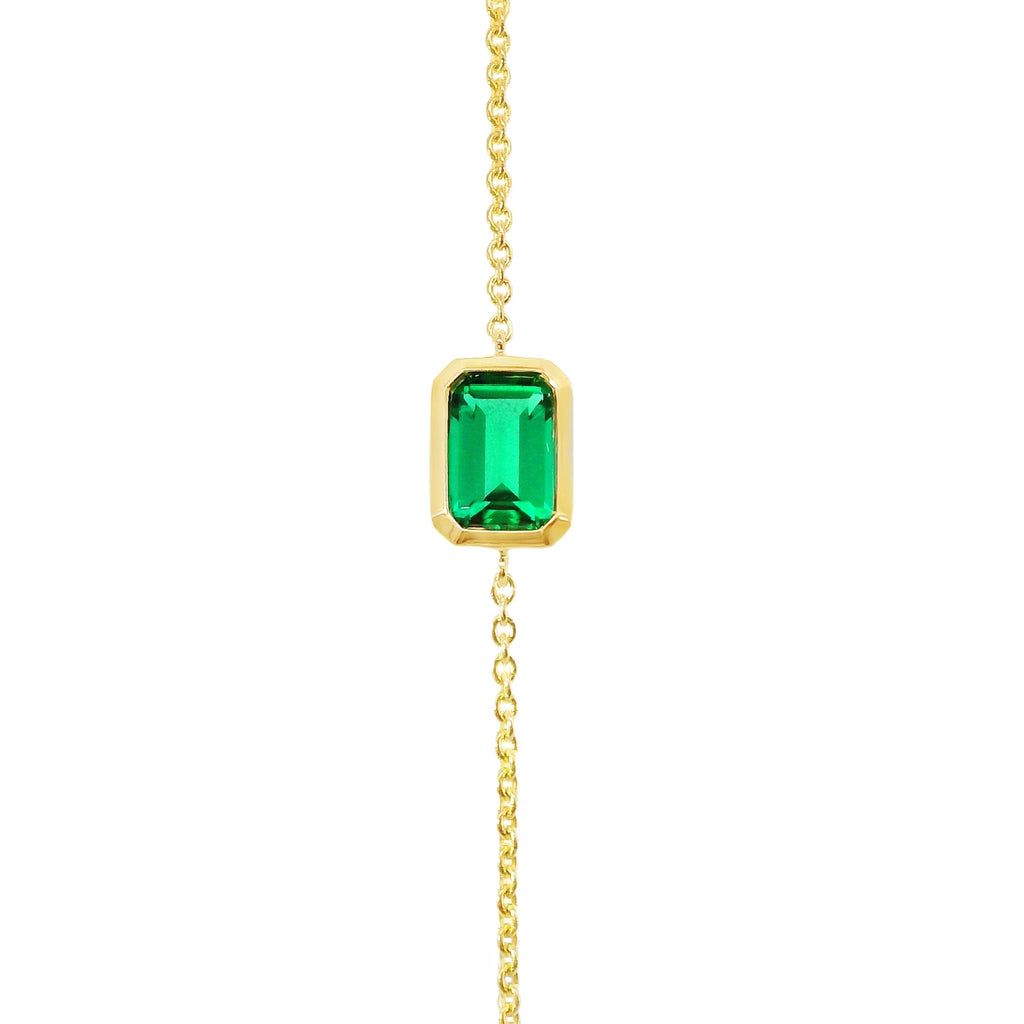 9ct Yellow Gold Bezel Set Lab Grown Emerald Bracelet
