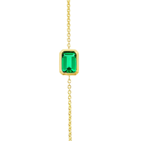 9ct Yellow Gold Bezel Set Lab Grown Emerald Bracelet