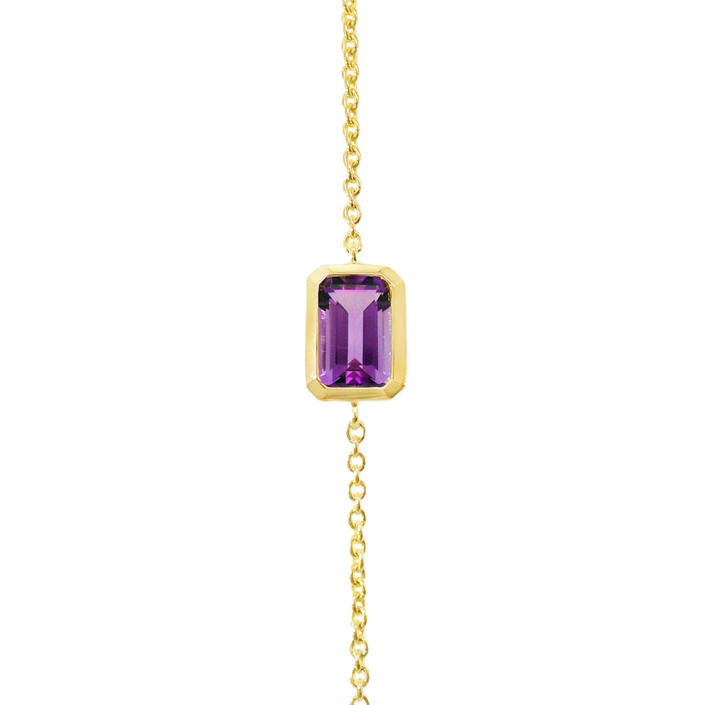 9ct Yellow Gold Bezel Set Lab Grown Amethyst Bracelet