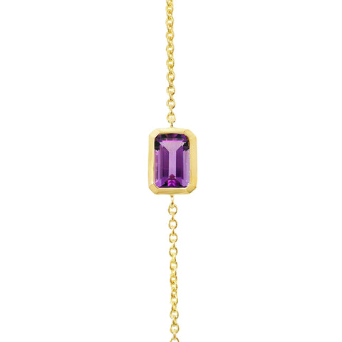 9ct Yellow Gold Bezel Set Lab Grown Amethyst Bracelet