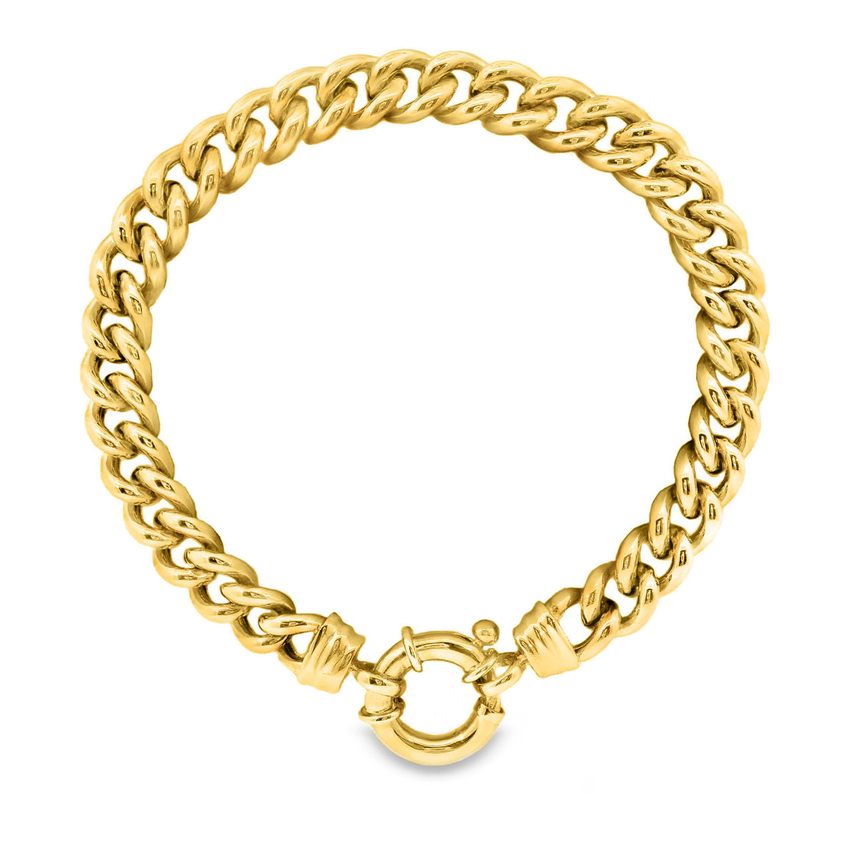 9ct Yellow Gold Hollow Curb Link Bracelet With Bolt Ring 19cm