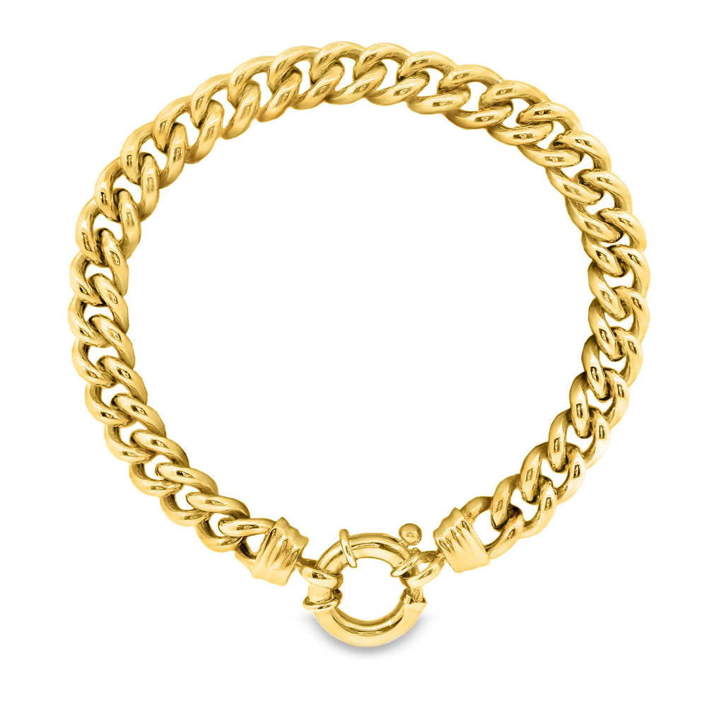9ct Yellow Gold Hollow Curb Link Bracelet With Bolt Ring 19cm