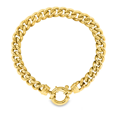 9ct Yellow Gold Hollow Curb Link Bracelet With Bolt Ring 19cm