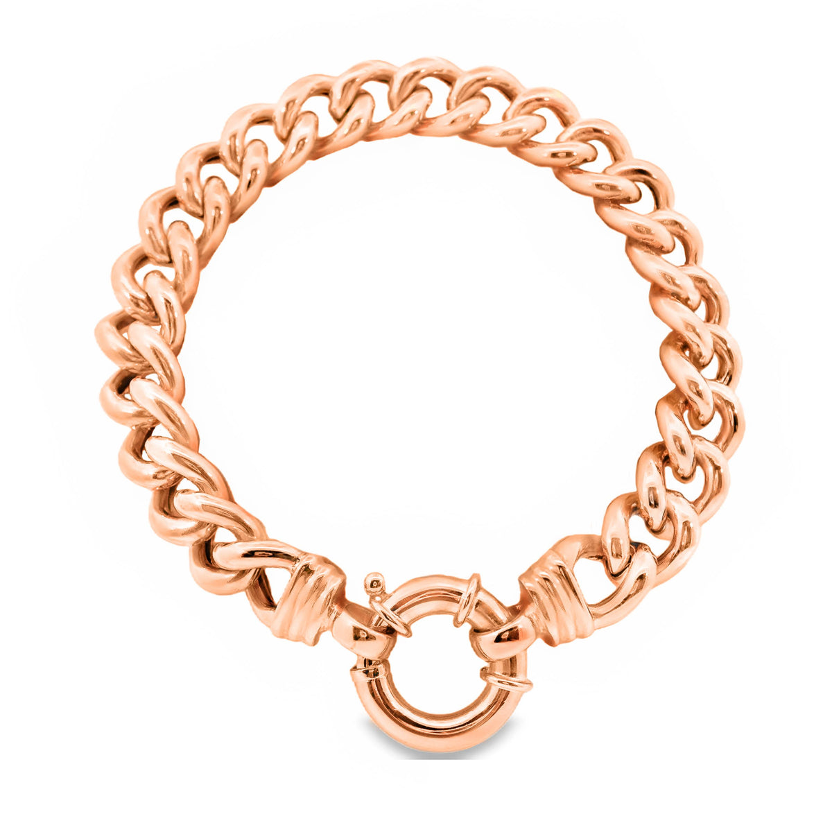 9ct Rose Gold Hollow Curb Link Bracelet With Bolt Ring 19cm