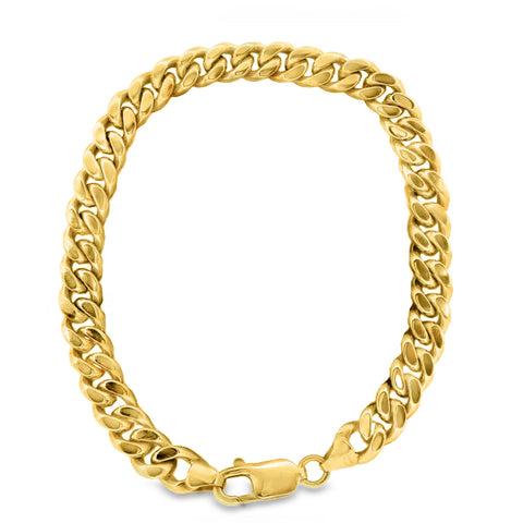 9ct Yellow Gold Cuban Link Silver Filled Bracelet 21cm