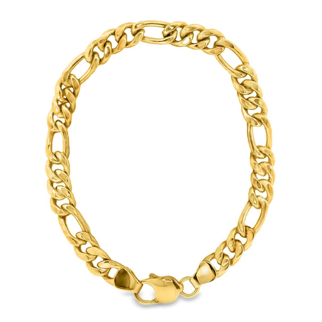 9ct Yellow Gold Silver Filled 3+1 Figaro Bracelet 21cm