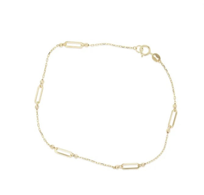 9ct Yellow Gold Oval Paperclip And Ball Detail Bracelet