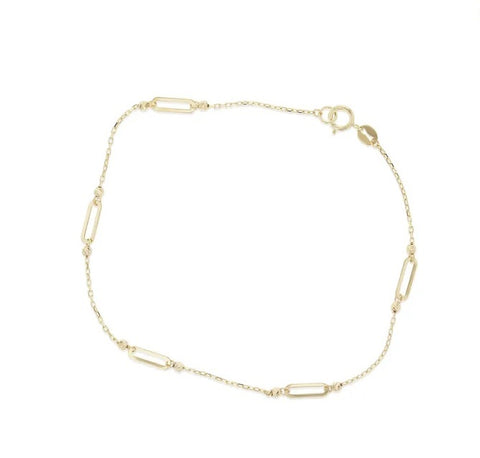 9ct Yellow Gold Oval Paperclip And Ball Detail Bracelet