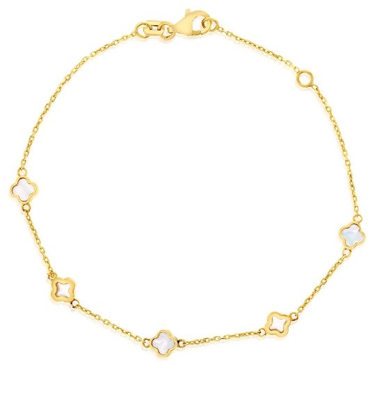 9ct Yellow Gold Mini Clover Mother Of Pearl Bracelet