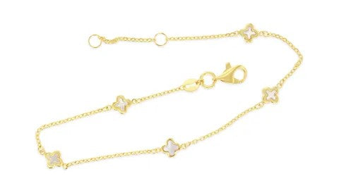 9ct Yellow Gold Mini Clover Mother Of Pearl Bracelet