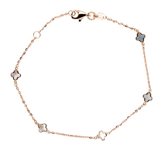 9ct Rose Gold Mini Mother Of Pearl Clover And Chain Bracelet