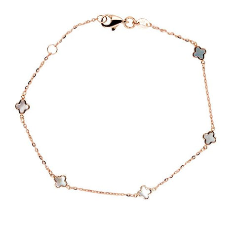 9ct Rose Gold Mini Mother Of Pearl Clover And Chain Bracelet