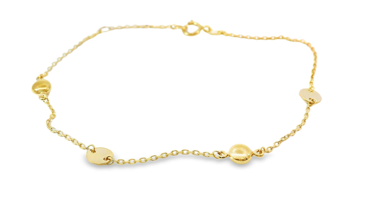 9ct Yellow Gold Disc And Bead Bracelet
