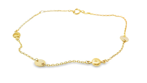 9ct Yellow Gold Disc And Bead Bracelet