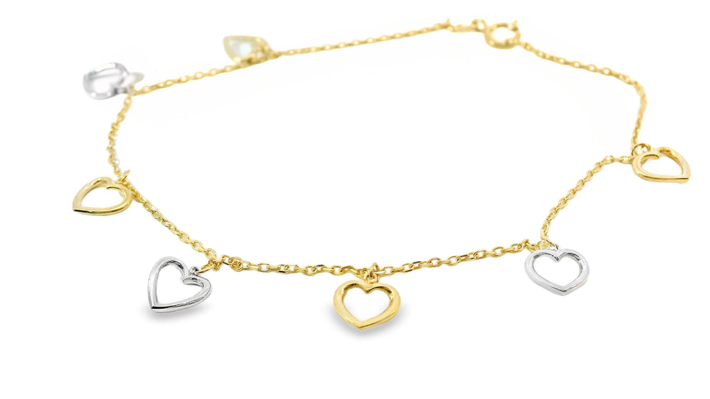 9ct Yellow And White Gold Heart Charm Bracelet