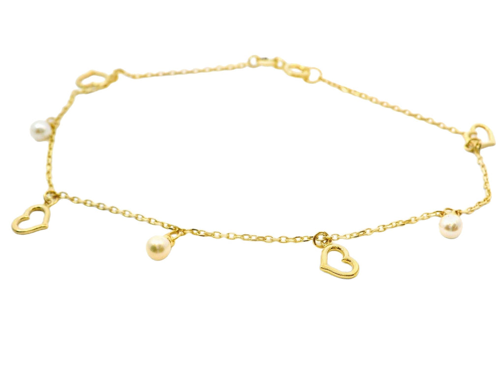 9ct Yellow Gold Alternating Heart And Pearl Bracelet