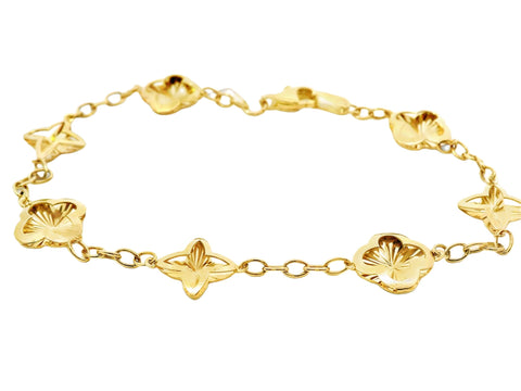 9ct Yellow Gold Alternating Clover And Star Charm Bracelet