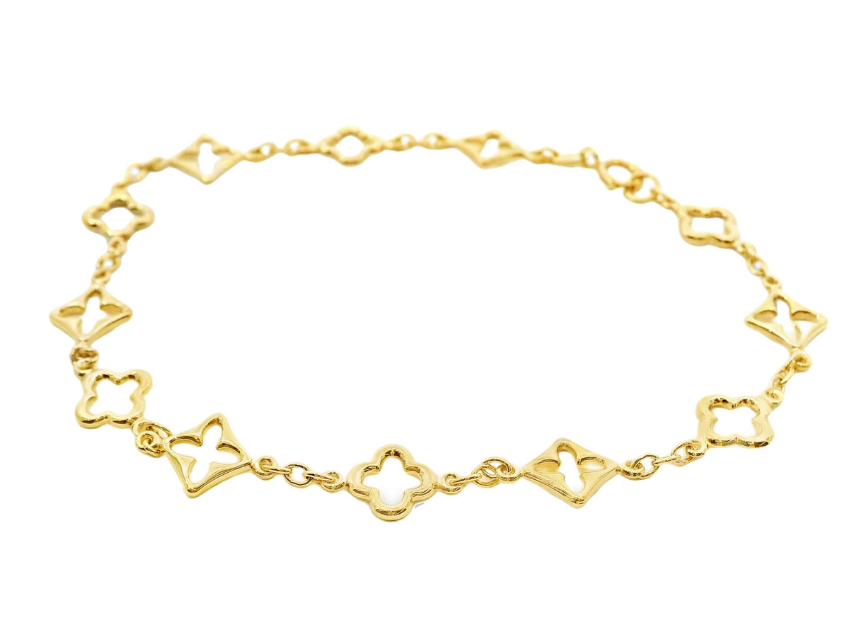 9ct Yellow Gold Alternating Clover And Star Charm Bracelet