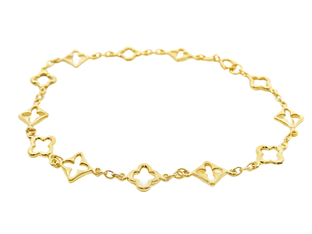 9ct Yellow Gold Alternating Clover And Star Charm Bracelet