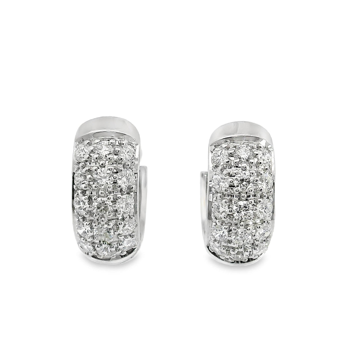 9ct White Gold Diamond Pave Set Hoop Earrings