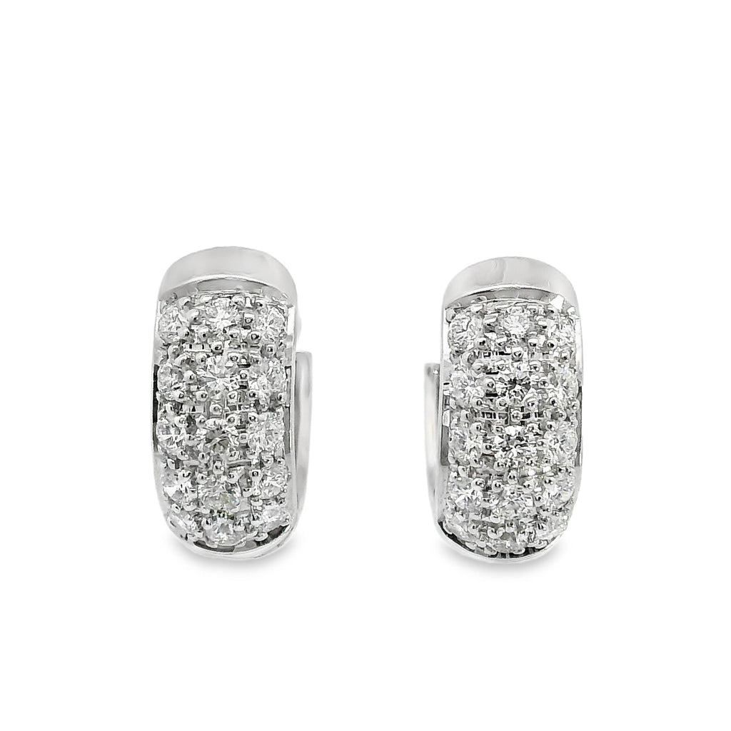 9ct White Gold Diamond Pave Set Hoop Earrings