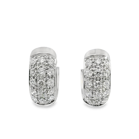 9ct White Gold Diamond Pave Set Hoop Earrings