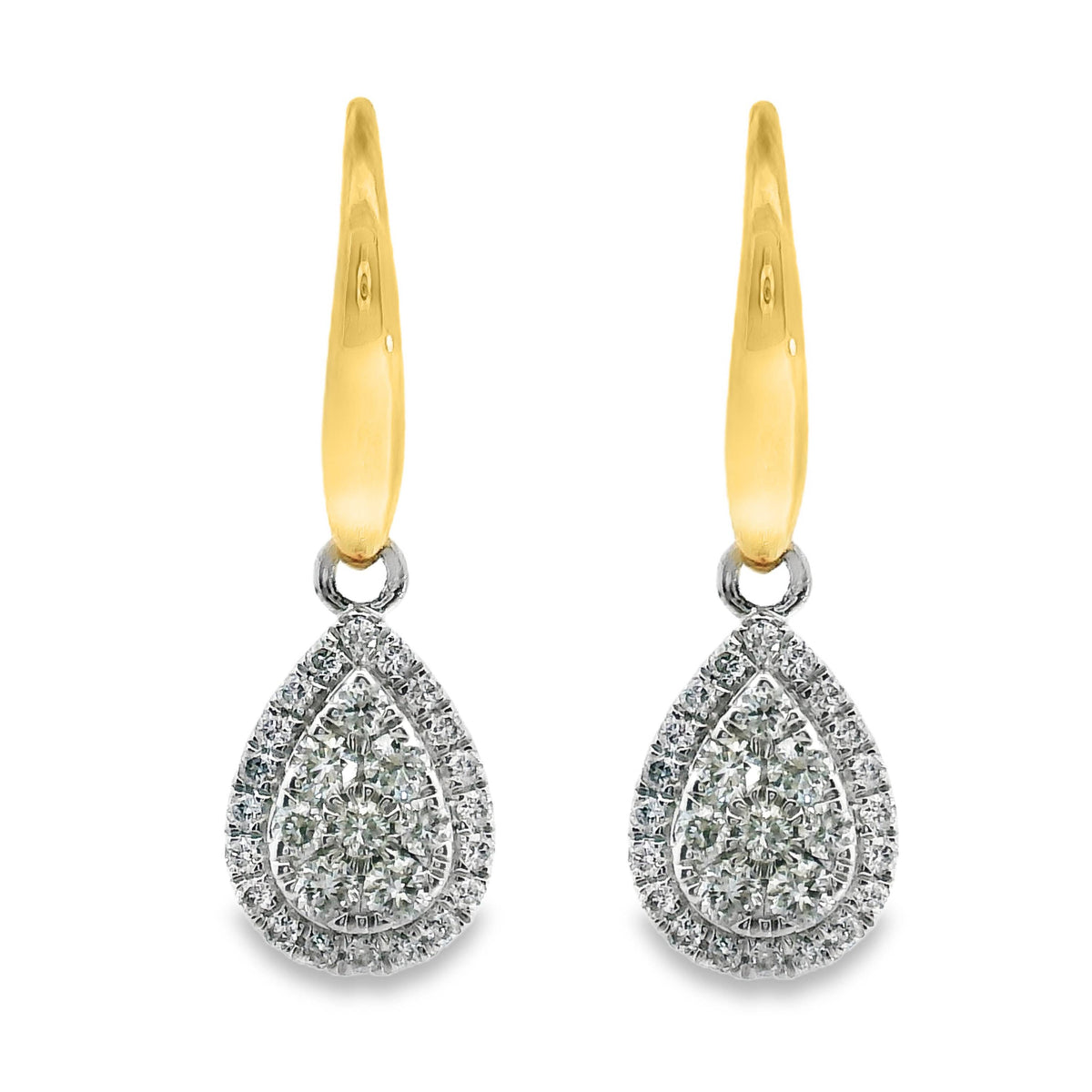 9ct 2 Tone Diamond Cluster Pear Shape Hook Earrings 0.33ct TDW