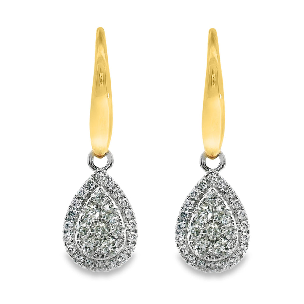 9ct 2 Tone Diamond Cluster Pear Shape Hook Earrings 0.33ct TDW