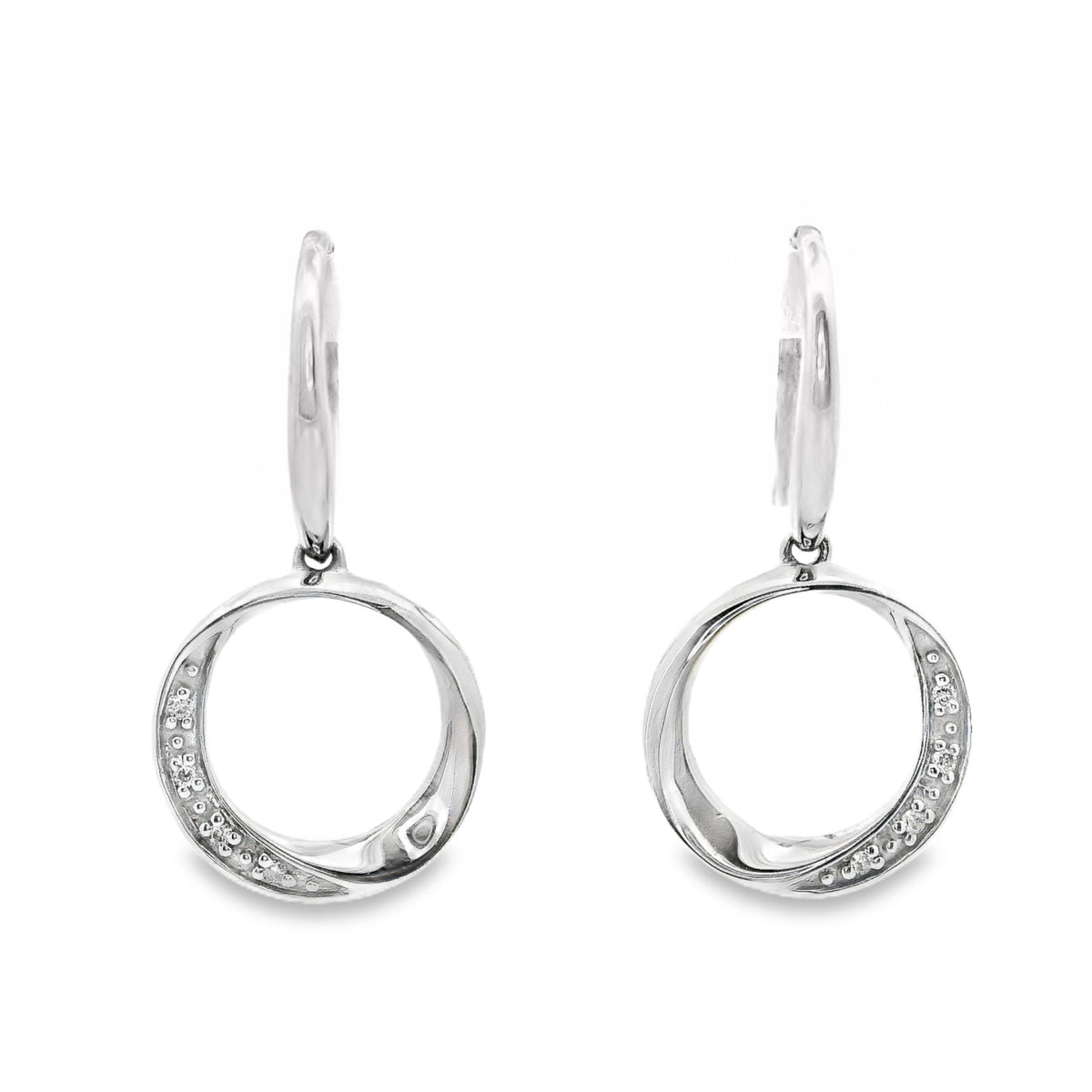 9ct White Gold Open Circle Diamond Hook Earrings