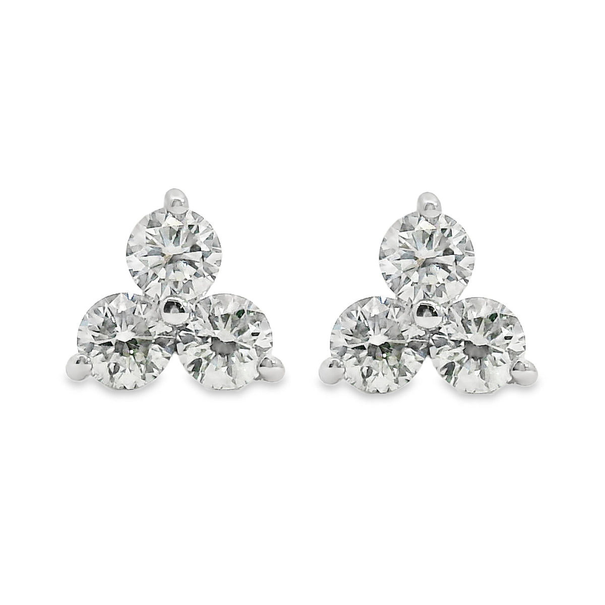 9ct White Gold Tri Stone Stud Earrings 0.35ct TDW