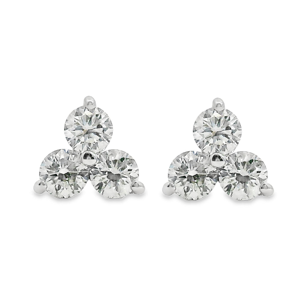 9ct White Gold Tri Stone Stud Earrings 0.35ct TDW