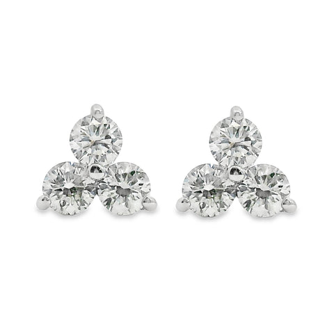 9ct White Gold Tri Stone Stud Earrings 0.35ct TDW