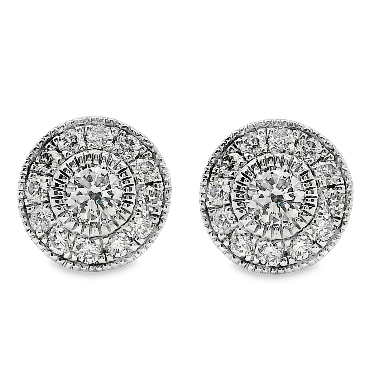 9ct White Gold Diamond Set Halo Stud Earrings