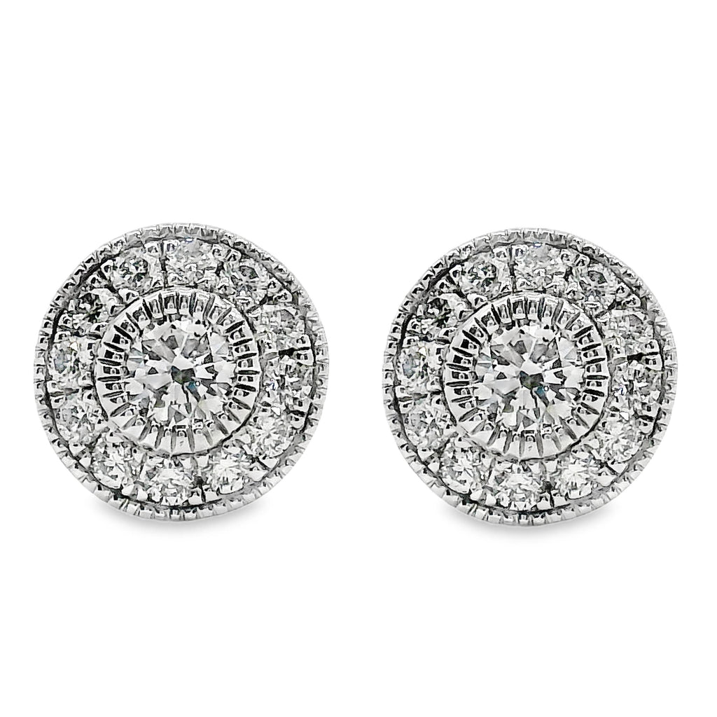9ct White Gold Diamond Set Halo Stud Earrings