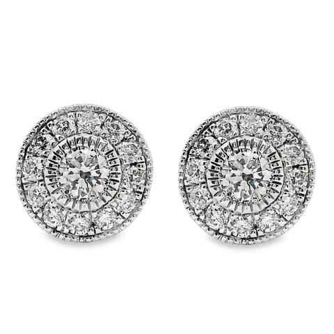 9ct White Gold Diamond Set Halo Stud Earrings