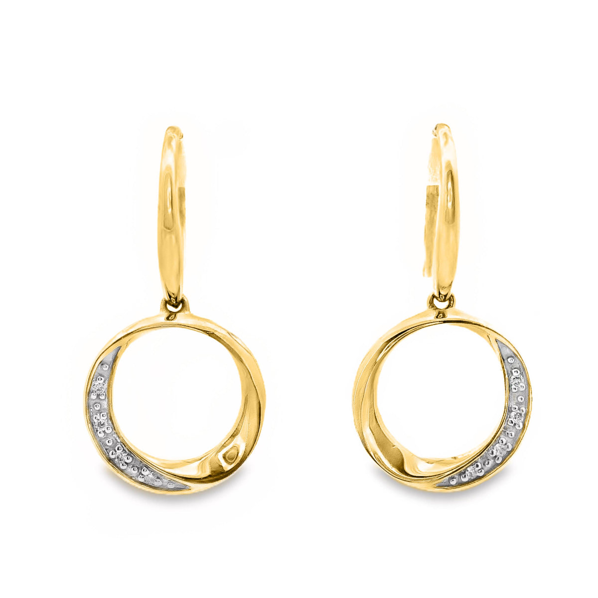 9ct Yellow Gold Open Circle Diamond Hook Earrings