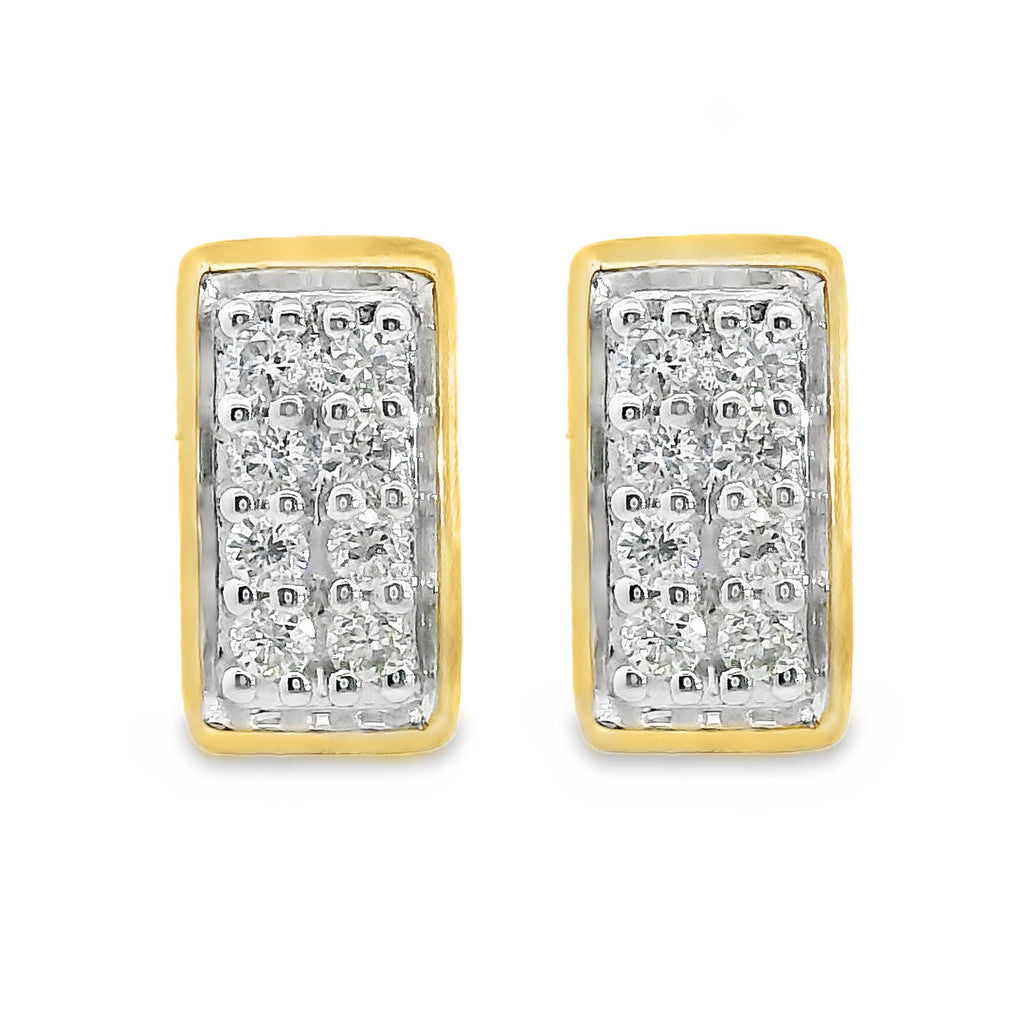 9ct Yellow Gold Rectangle Diamond Pave Set Stud Earrings 0.20ct TDW