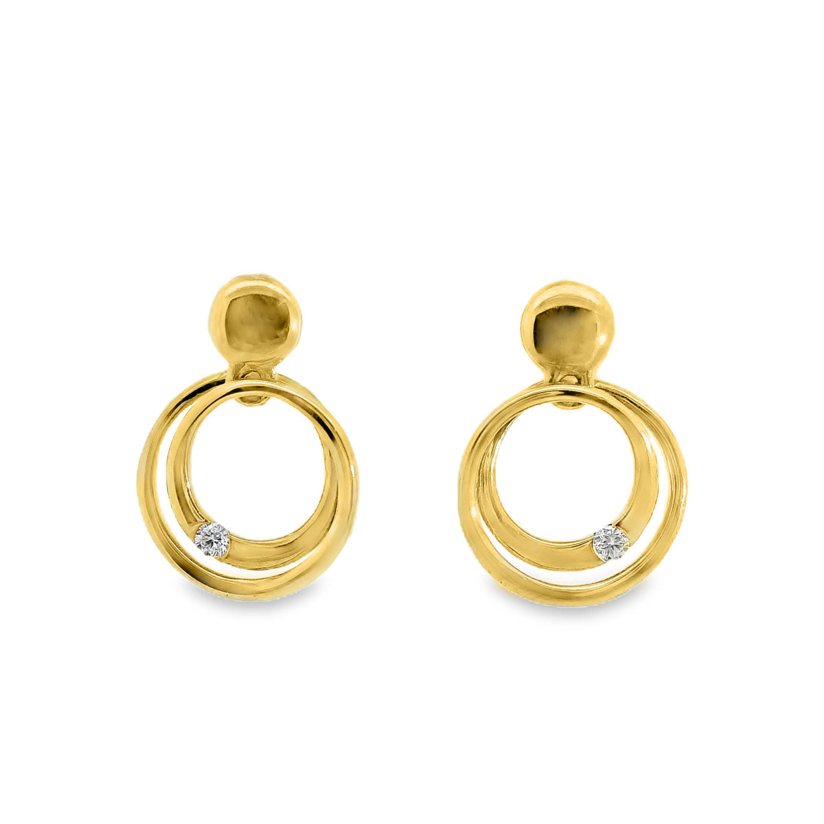 9ct Yellow Gold Circle Diamond Set Drop Stud Earrings