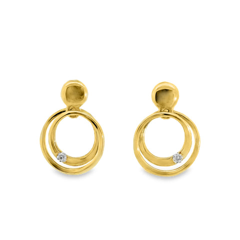 9ct Yellow Gold Circle Diamond Set Drop Stud Earrings