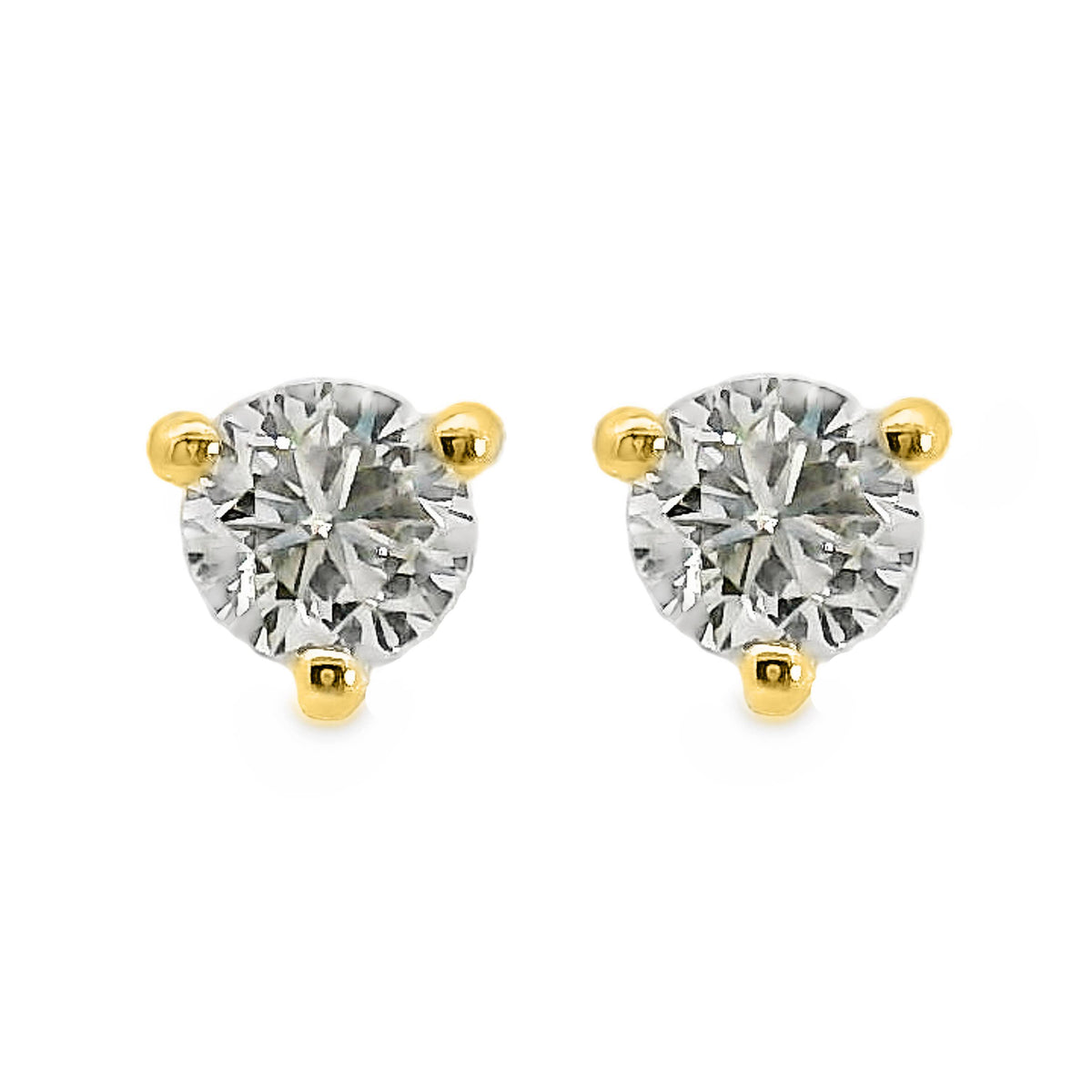 18ct Yellow Gold Natural Diamond Tri Claw Stud Earrings 0.41ct TDW