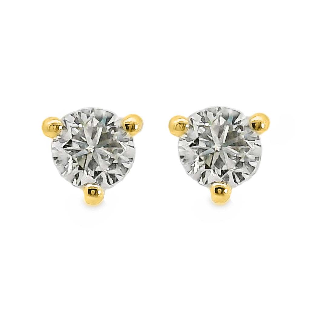 18ct Yellow Gold Natural Diamond Tri Claw Stud Earrings 0.41ct TDW