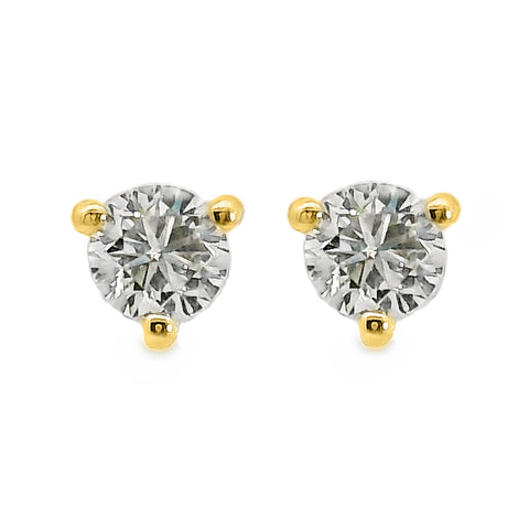 18ct Yellow Gold Natural Diamond Tri Claw Stud Earrings 0.41ct TDW