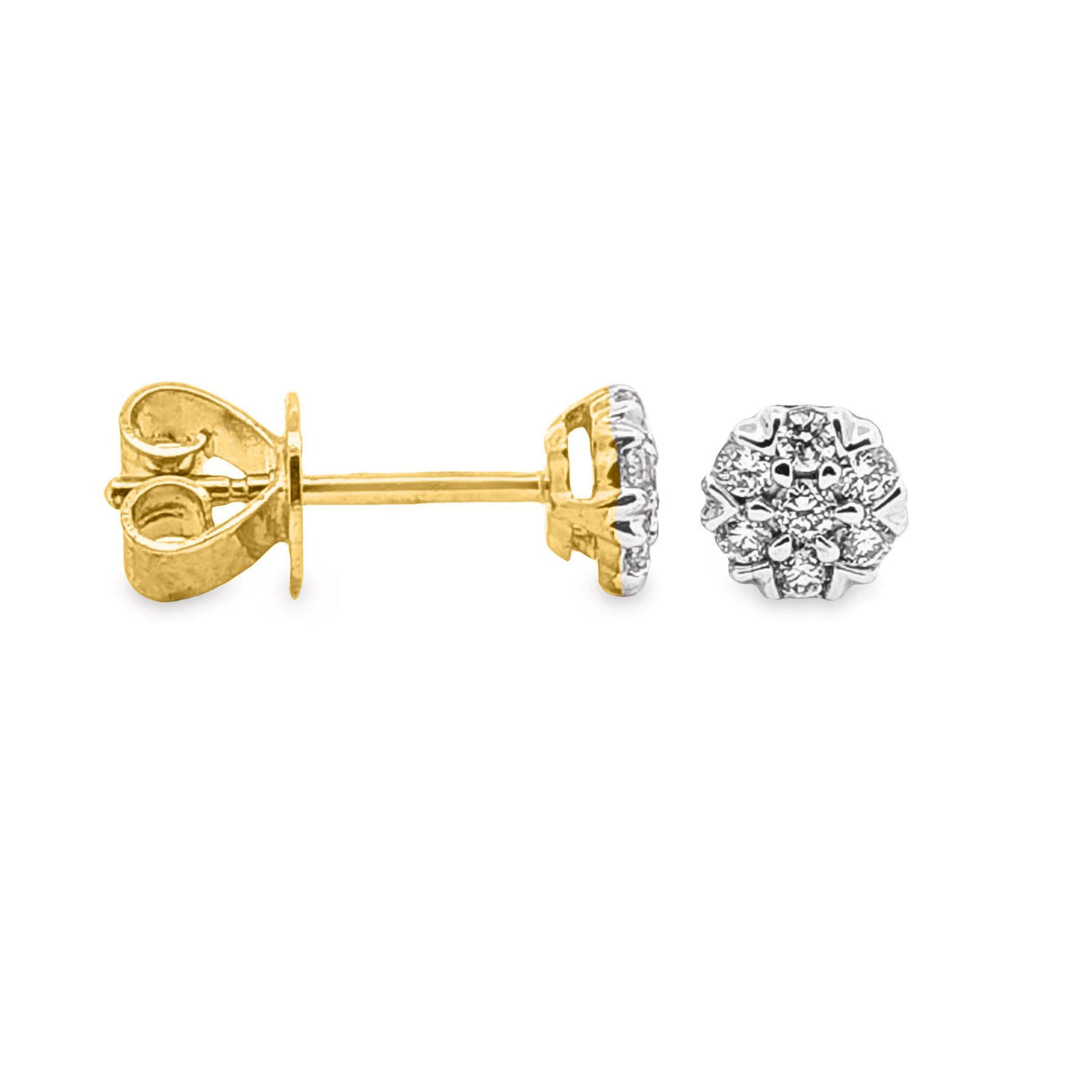 9ct Yellow Gold Cluster Set Natural Diamond Stud Earrings 0.19ct TDW