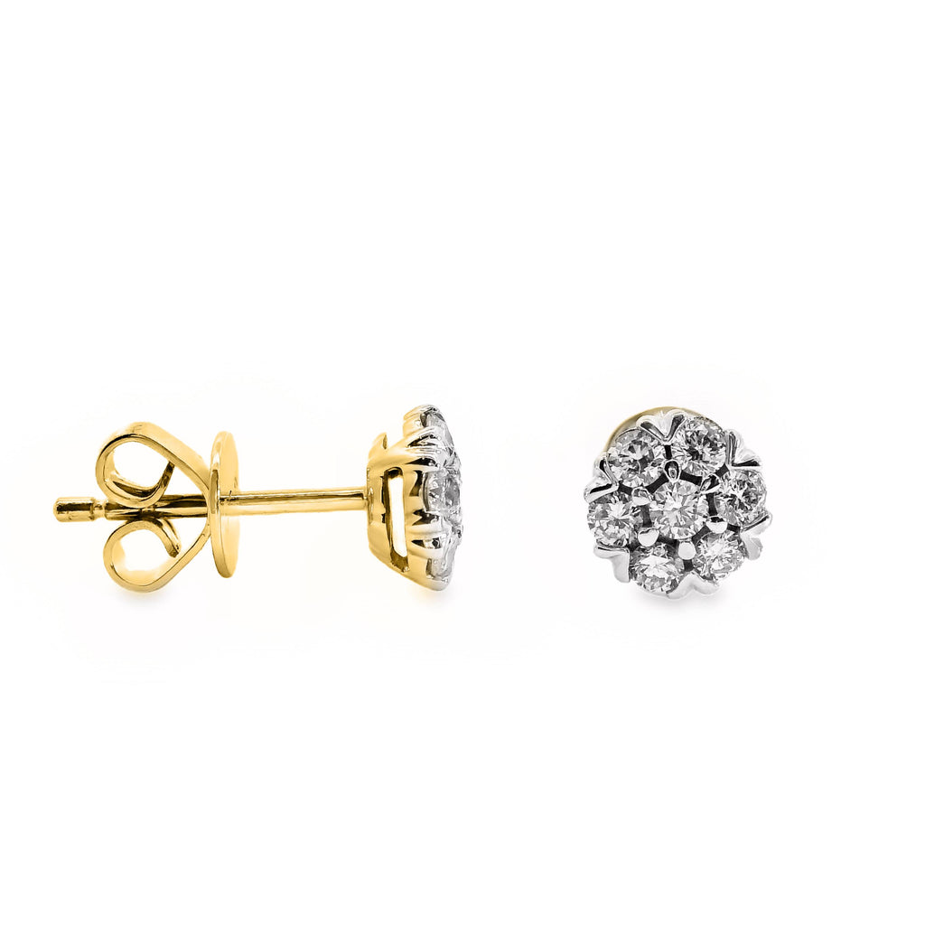 9ct Yellow Gold Cluster Set Natural Diamond Stud Earrings 0.36ct TDW