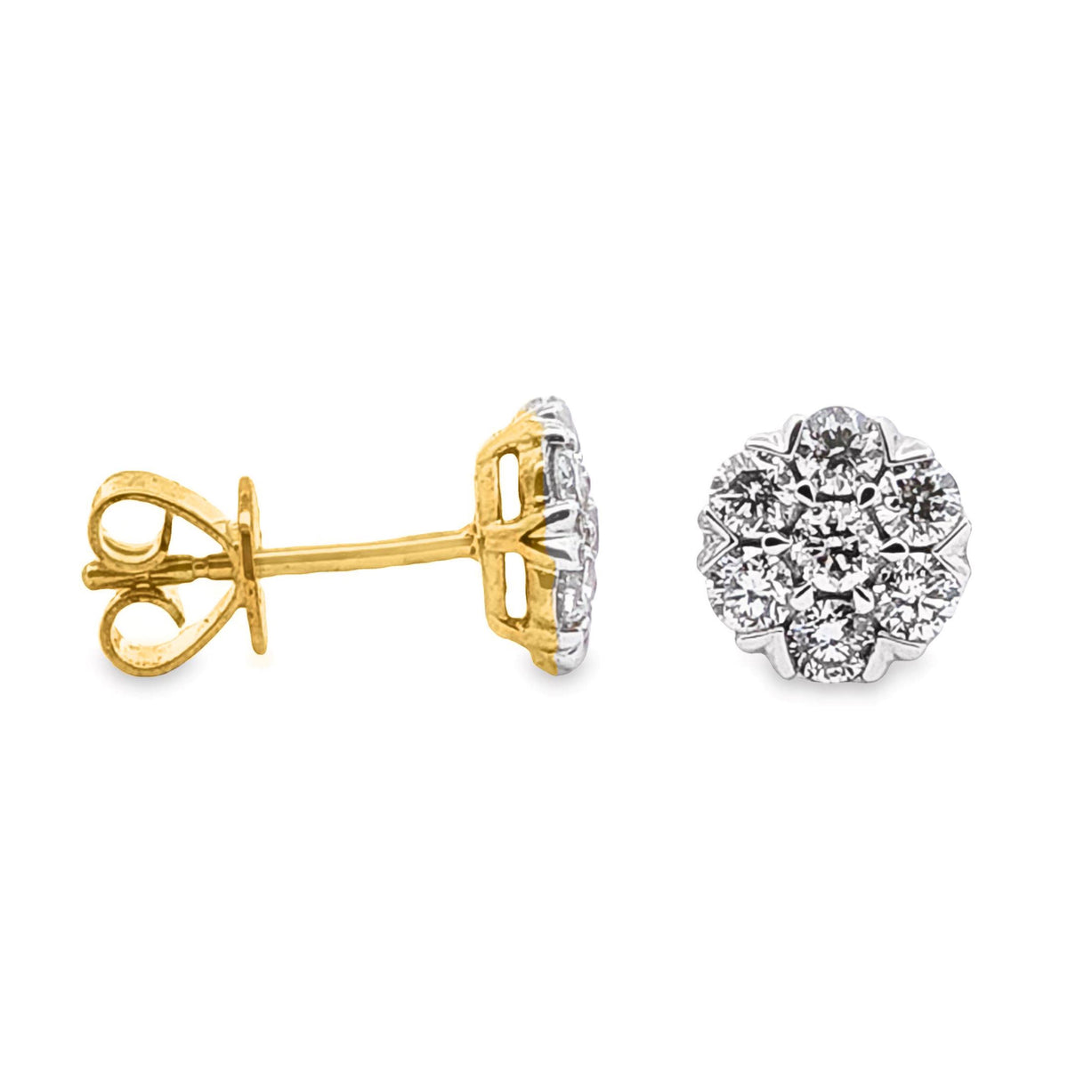 9ct Yellow Gold Cluster Set Natural Diamond Stud Earrings 0.81ct TDW