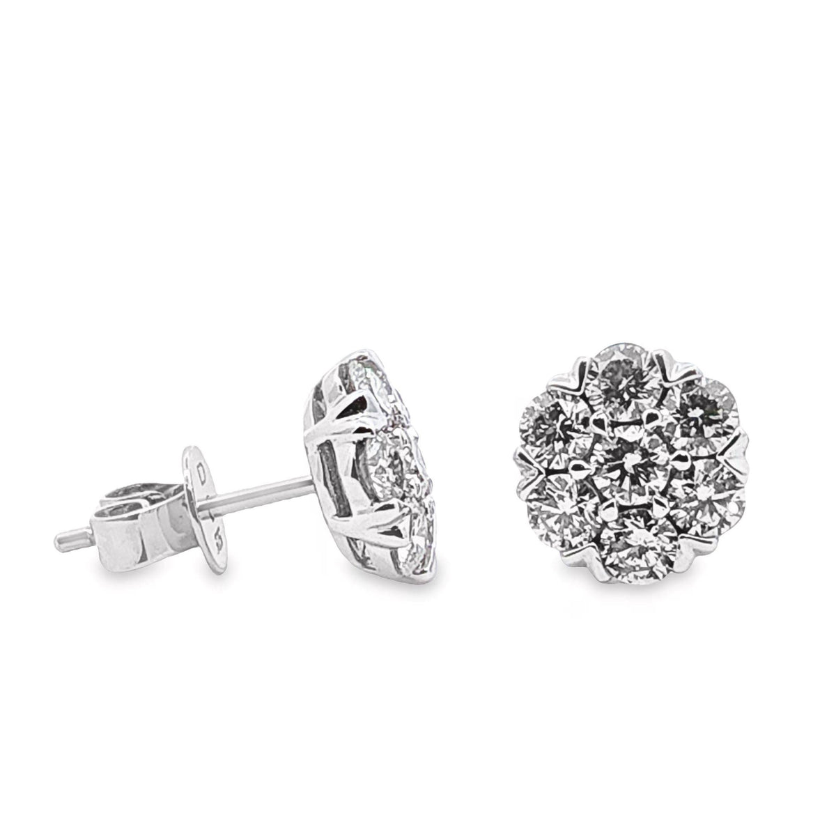 9ct White Gold Cluster Set Natural Diamond Stud Earrings 1.42ct TDW