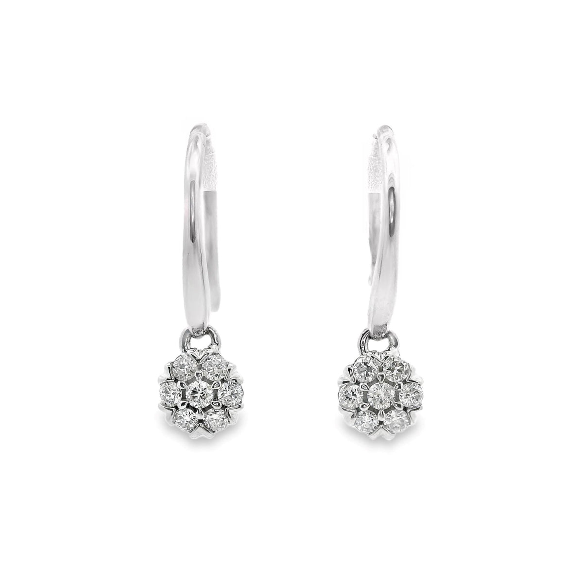 9ct White Gold Cluster Set Natural Diamond Hook Earrings 0.19ct TDW