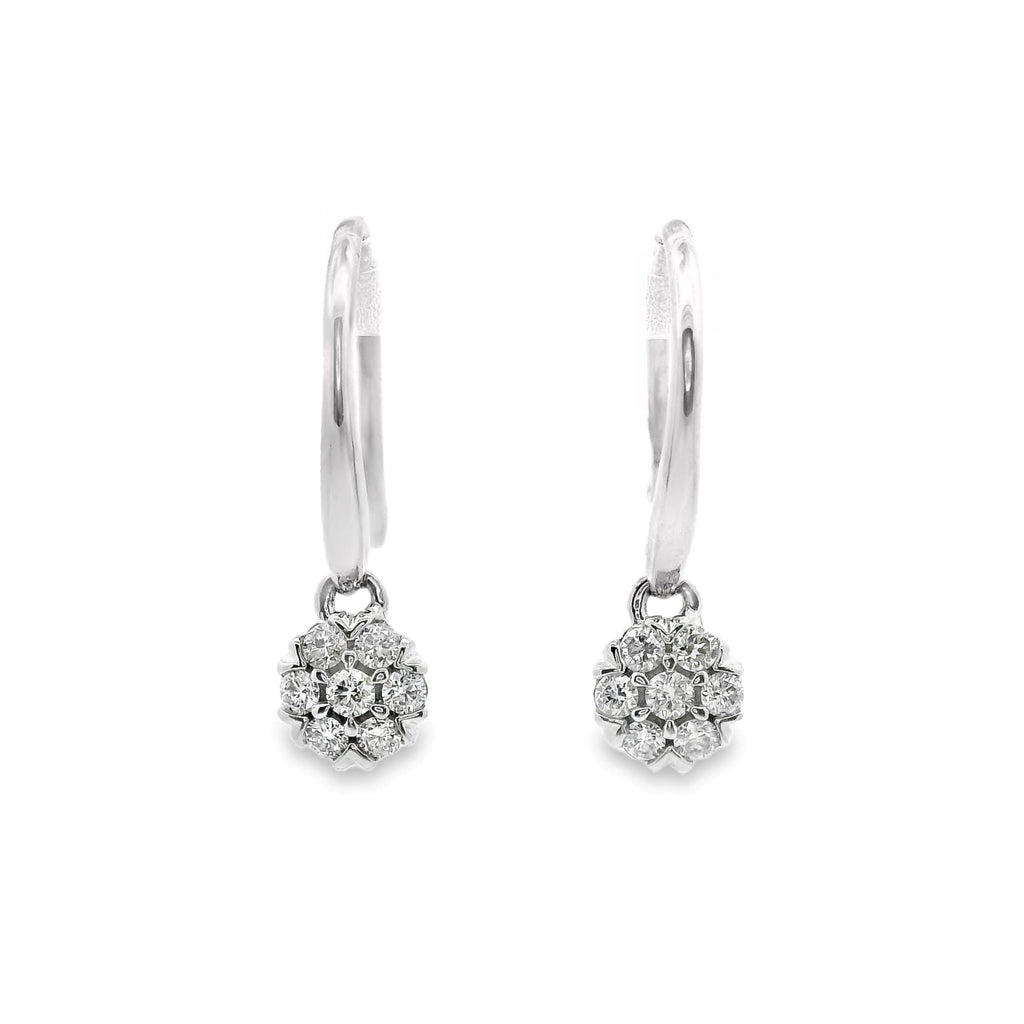 9ct White Gold Cluster Set Natural Diamond Hook Earrings 0.19ct TDW